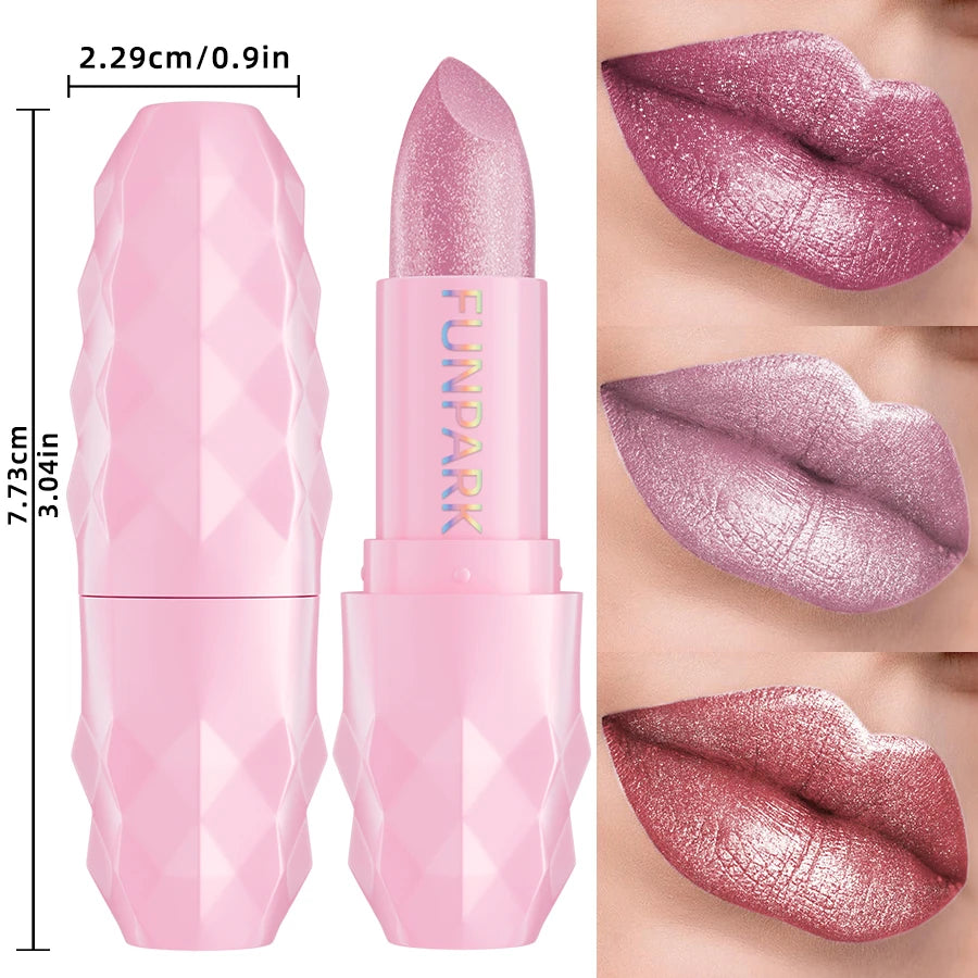 1pc Pearlescent Pink Glitter Velvet Lipstick Metallic Long Lasting Matte Shimmer Diamond Lipstick Women Korean Makeup Cosmetic