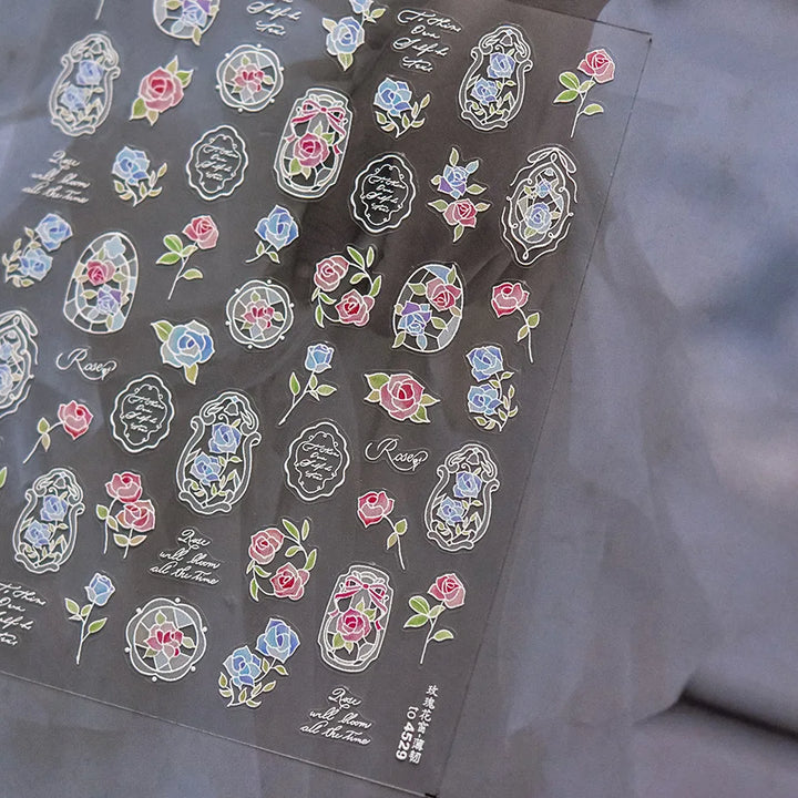 1PCS Crystal Diamond Nail Sticker Mix Pink Swan Flower Frame Butterfly Self Adhesive Nail Art Stickers DIY Cute Decoration Parts