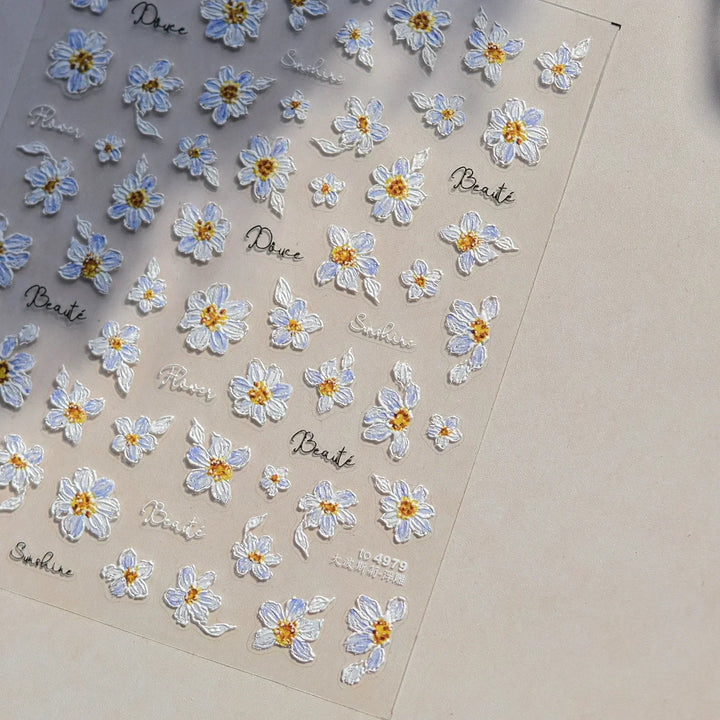 Lace Garden Bowknot Bow Tie Rose Flower Petal Pearl Irregular Border Self Adhesive 5D Nail Art Decoration Sticker Manicure Decal