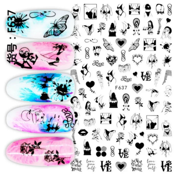 1PCS Laser Love Letter Nail Sticker Nail Art Decoration Flower Star supplies Decals Press On Nails Stickers Parts