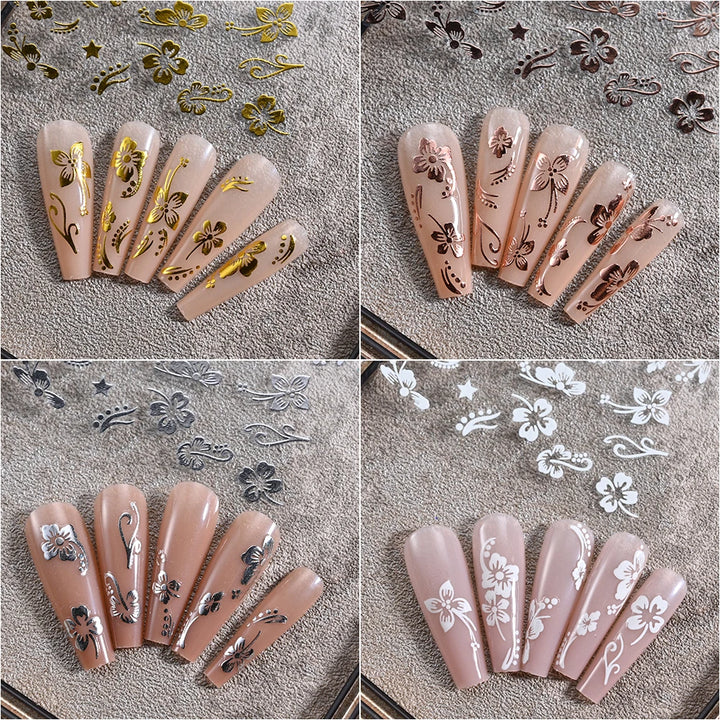 1pc 3D Hibiscus Flowers Nail Sticker White Black Flower Petals Adhesive Decals Pink Golden Floral Slider For Nail Art Decoration