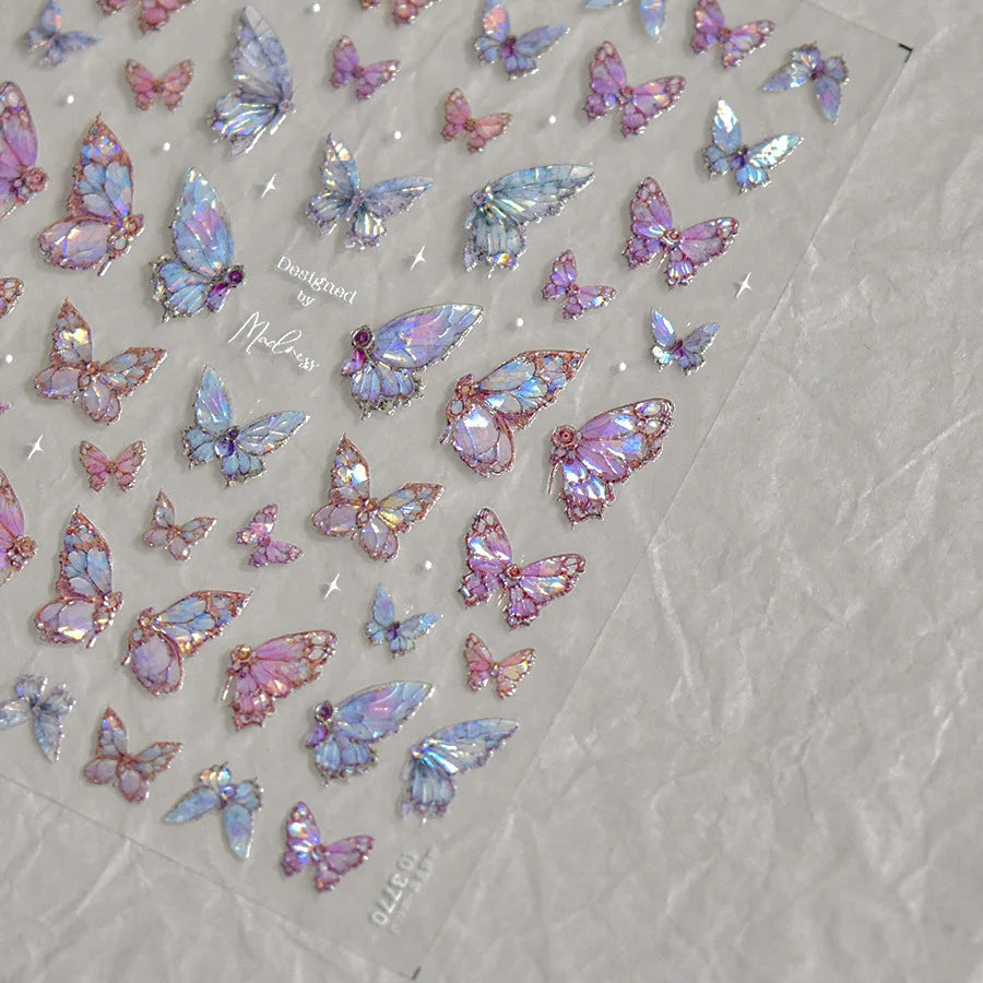 5D Butterfly Nail Stickers Sparkling Jelly Butterfly Nail Art Sticker Decorations Decals DIY Self Adhesive Slider Manicure Parts