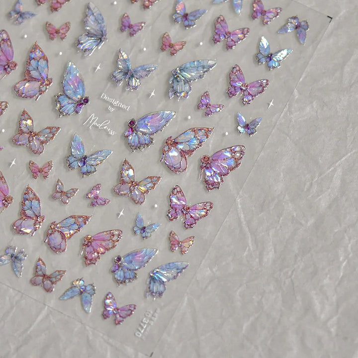 5D Butterfly Nail Stickers Sparkling Jelly Butterfly Nail Art Sticker Decorations Decals DIY Self Adhesive Slider Manicure Parts