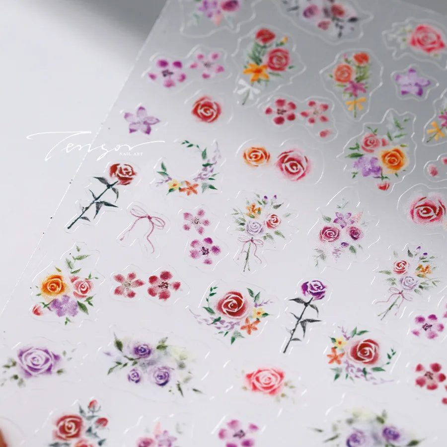 Lace Garden Bowknot Bow Tie Rose Flower Petal Pearl Irregular Border Self Adhesive 5D Nail Art Decoration Sticker Manicure Decal
