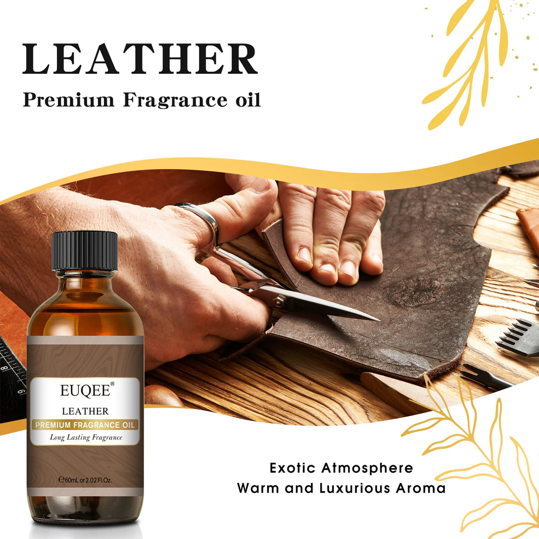 EUQEE 60ml Men's Fragrance Oils with Glass Dropper Leather Dragons Blood Forest Pine Chocolate Aroma Oils For Car Diffusion