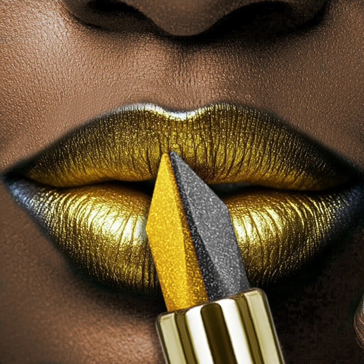 1PC Metallic Finish Lipstick Glitter Black&yellow Two Tone High Pigment Lip Tint  Korean Makeup Hydrating Shine Cosmetic Gifts