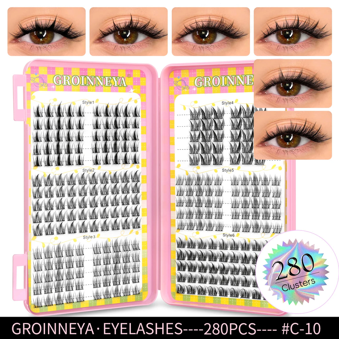 GROINNEYA Eyelashes Clusters 320 pcs Natural Eyelash extension Cluster Lashes Volume Mixed Tray Lashes Cluster Natural Lashes