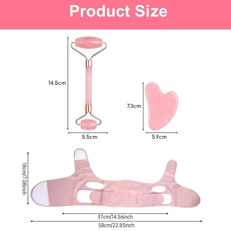 Facial Sculpting Mask & Facial and Eye Mask Massage Roller Reusable Adjustable V-shaped Face Bandage Portable Body Massage Tool