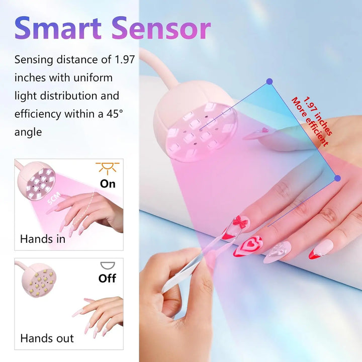 Makartt UV LED Nail Lamp - Gooseneck UV Light for Gel Nails Cherie Cordless USB 39mW/cm² Gel Lamp with 4 Times & Auto Sensor