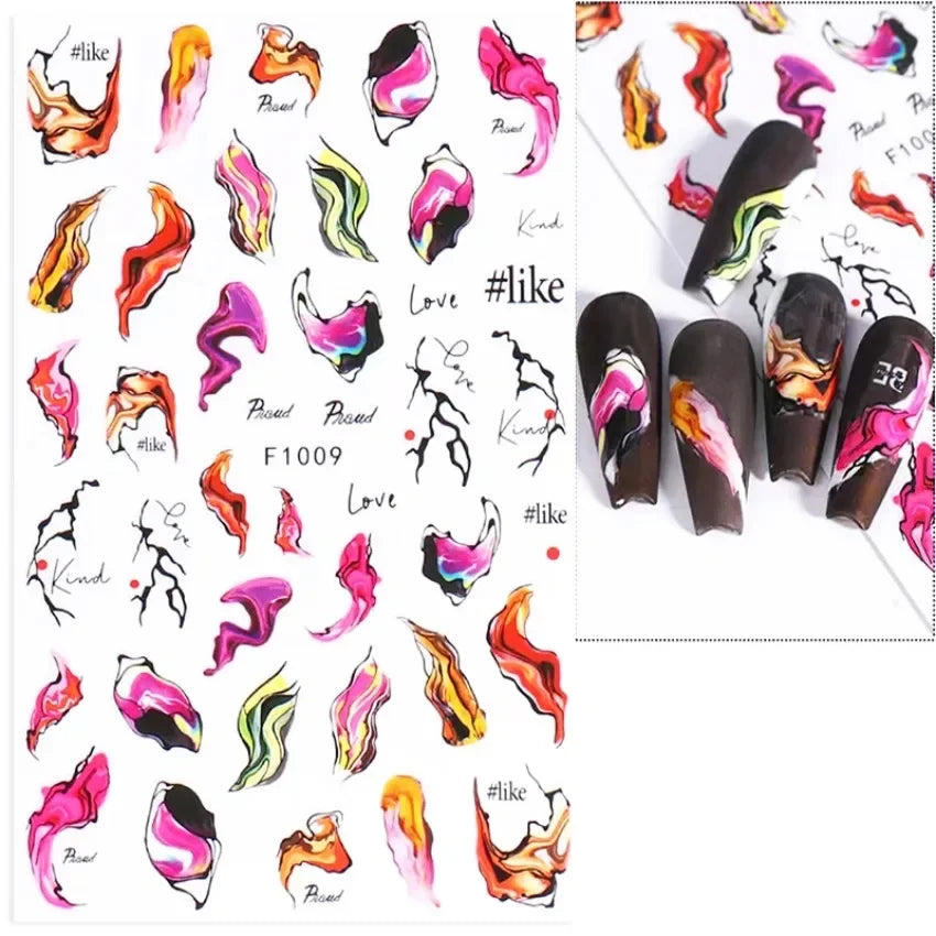 1PCS Black White Butterfly Laser Nail Stickers Y2K Nail Art Decoration Abstract Lines Bronzing Flowers Stickers For Nails