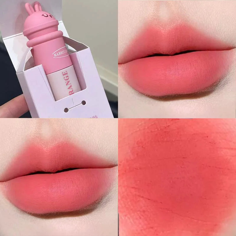 Cute Rabbit Matte Lip Mud Liquid Lipstick Waterproof Rose Lip Gloss Lasting Waterproof Smoky Nude Purple Lip Tint Korean Makeup