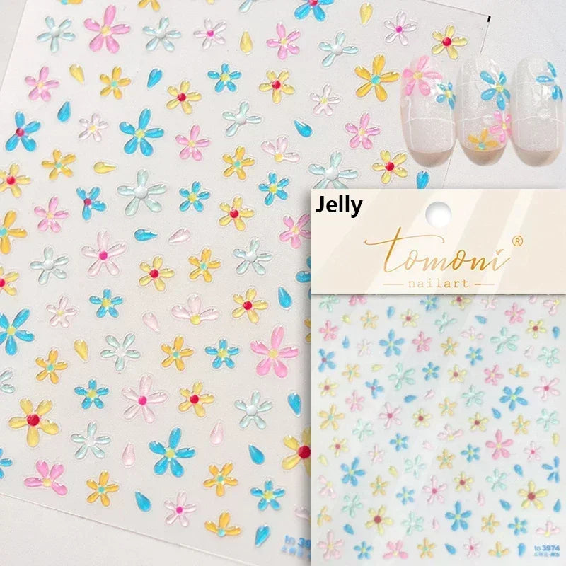 Hipster Pure White Flowers Rose Spring Lily Peony Camellia Daisy Jelly Cherry Blossom Magnolia Nail Art Stickers Manicure Decals