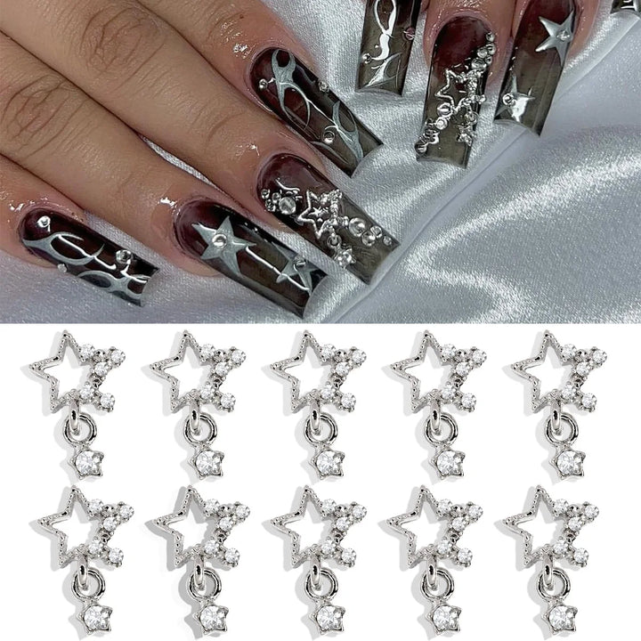 3D Exquisite Heart Crown Five-pointed Rhinestones Nail Charms Luxury Gold/Silver Diamond Jewelry Nail Decoration Accessories