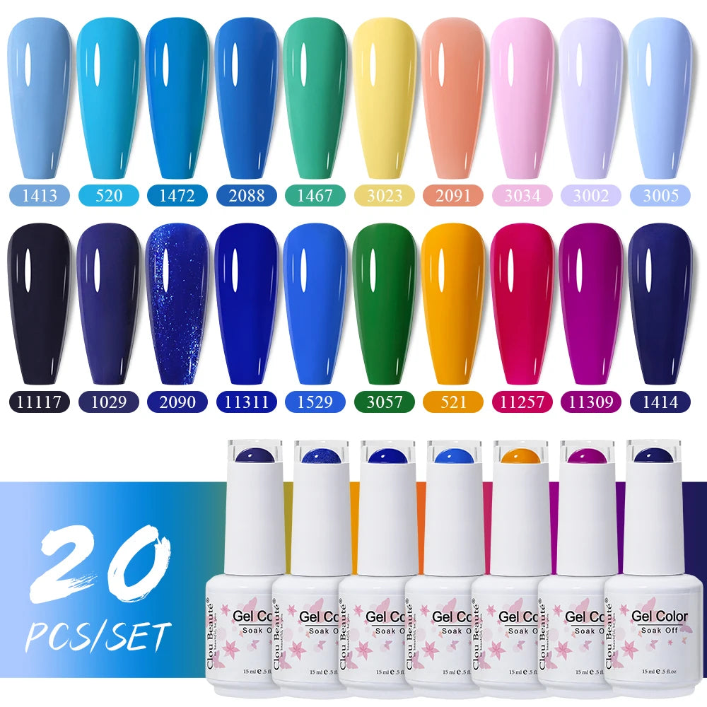 Clou Beaute 10/12/20/24pcs Gel Nail Polish Set Color 15ml White Glass Bottle Nail Art Kit Semi Permanent Gellack Nail Varnish