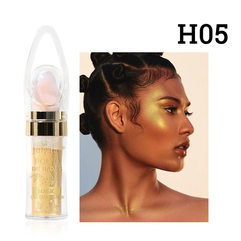 6 Colors Fairy Highlighter Pat Powder Glitter Polvo De Hadas Fashion Brighten Contour Blush Face Eyes Body Shimmer Powder Makeup