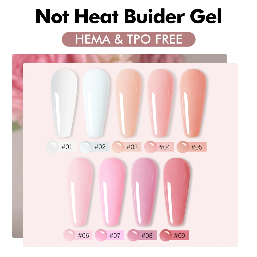 FZANEST HEMA FREE No Heat Nude Pink Builder Nail Gel Painless Hard Gel 9 Colors Sculpting Overlay UV Led Strengthener Extensions