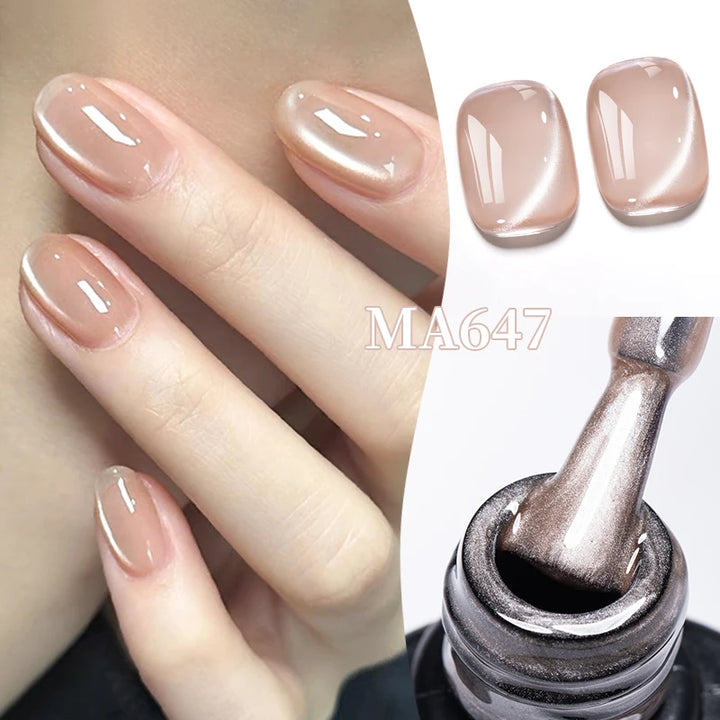 MEET ACROSS 7ml Porcelain White Cat Eye Gel Polish Holographic Glitter Magnetic Galactic Effect Gel Nail Polish Soak Off UV Gel