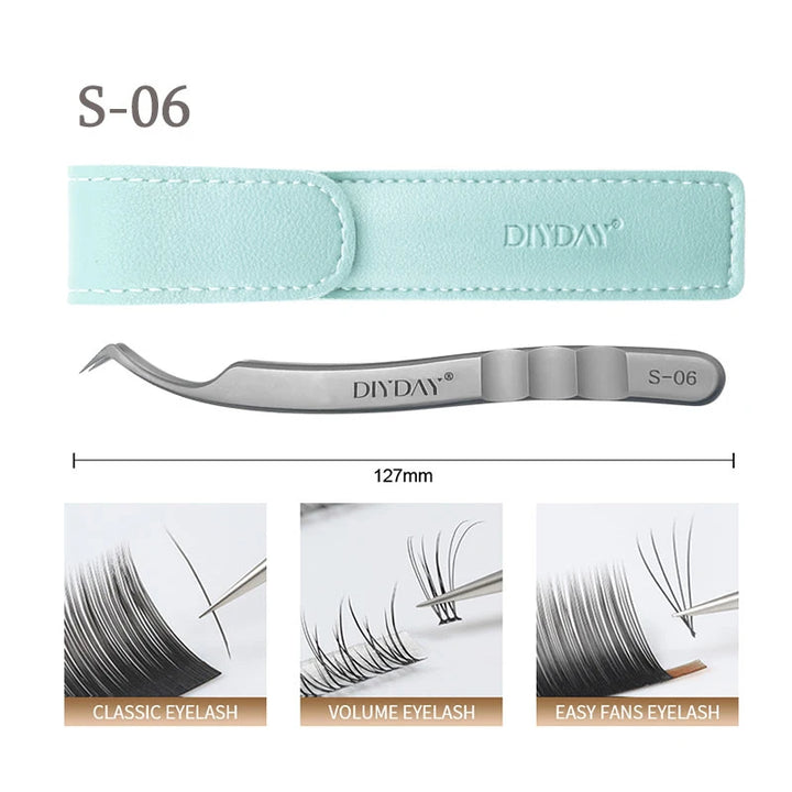 DIYDAY Anti-slip Eyelash Tweezers Stainless Steel Eyebrow Precision Tweezers Fiber Tip Volume Isolation Lashes Extension Tweezer
