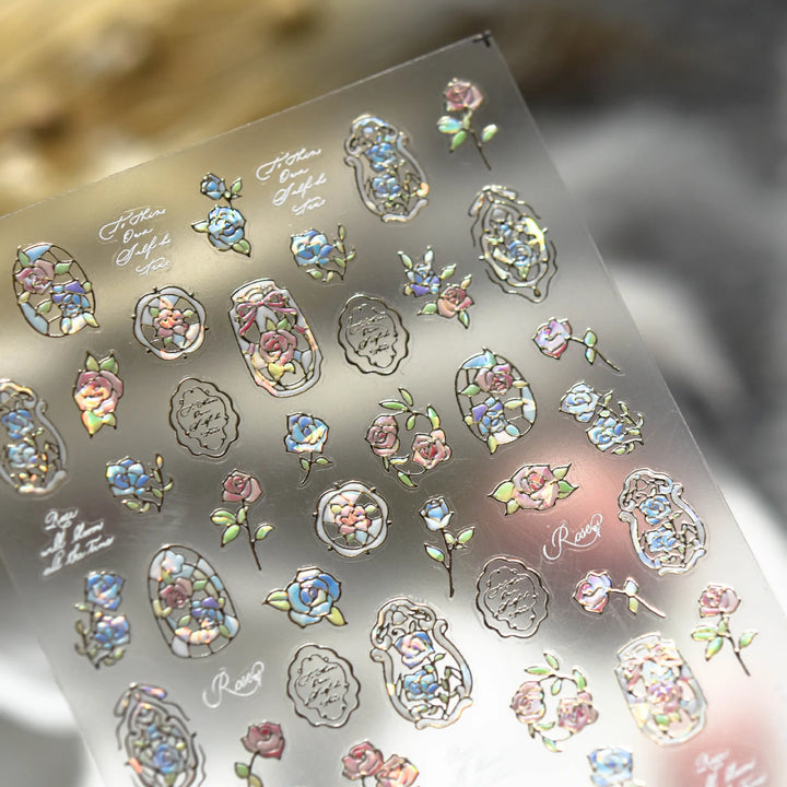 1pcs Dream Flower Window Shell Light Nail Art Stickers Japanese Flower Self Adhesive Stickers Press On Nails Decoration Decals