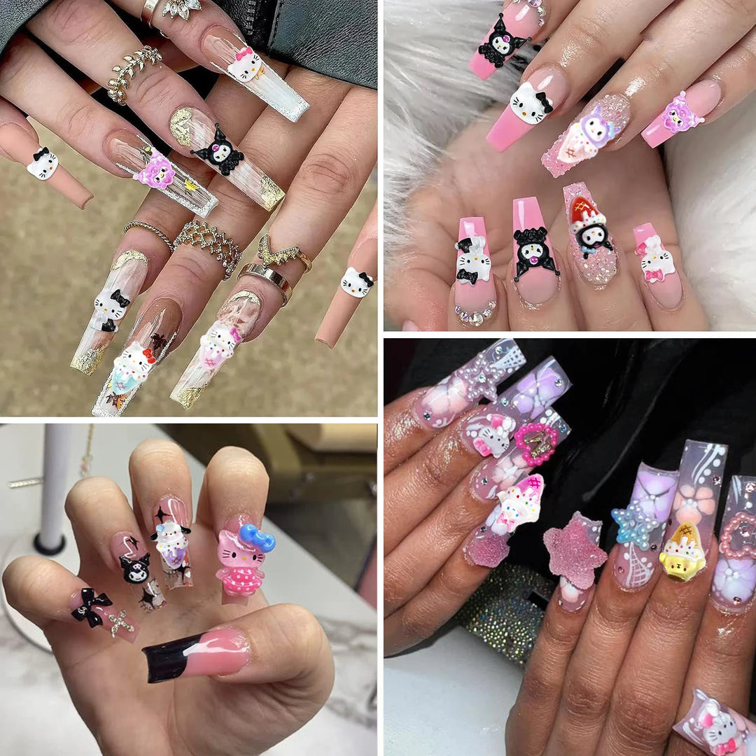 3D Cute Sanrio Family Series Nail Art Jewelry Decor Cartoon Hello Kitty Kuromi Nail Charms Rhinestone Gems Ornament Accessories