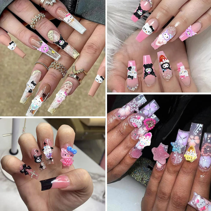 3D Cute Sanrio Family Series Nail Art Jewelry Decor Cartoon Hello Kitty Kuromi Nail Charms Rhinestone Gems Ornament Accessories