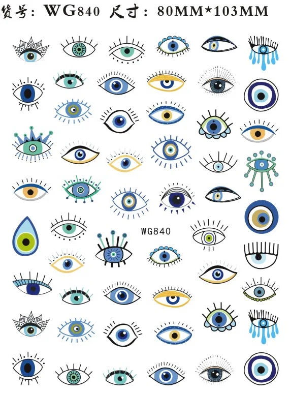 Nail Art Stickers Water Decals Eyes Stripe Nail Art Decorations for Manicure Accessories Press on Nails Foil Stickers and Decals