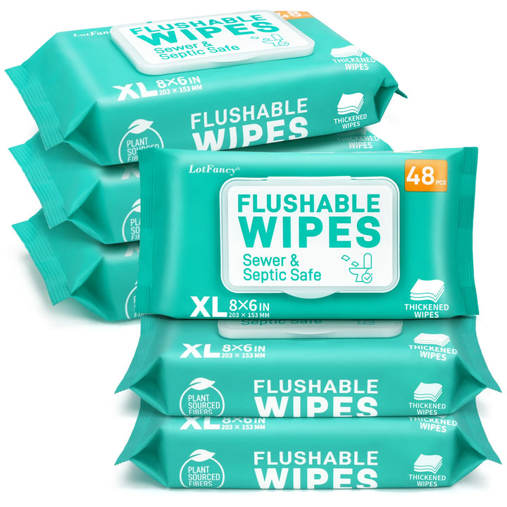 6 Packs x 48 Ct, 288 Wipes Flushable Wet Wipes For Home Outdoor Use, Thickened Butt Wipes,