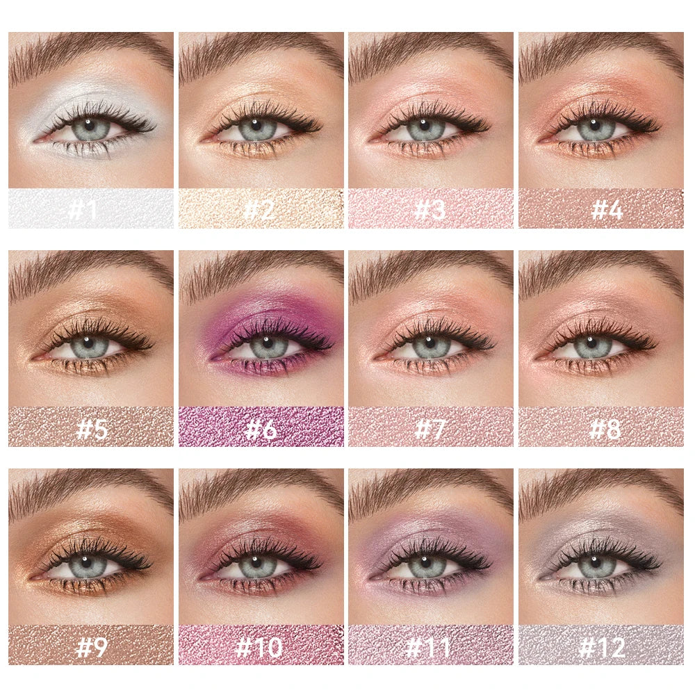 12Colors Metallic Eyeshadow Pencil Glitter Silkworm Liner Pen Highlighter Long Lasting Gold Blue Cream Eye Shadow Stick Makeup