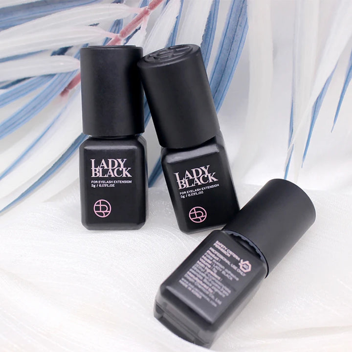 5 Bottles Original Lady Black Glue for Eyelash Extensions with Original Bag Low Irritation 5ml Korea False Lash Glue Makeup Tool