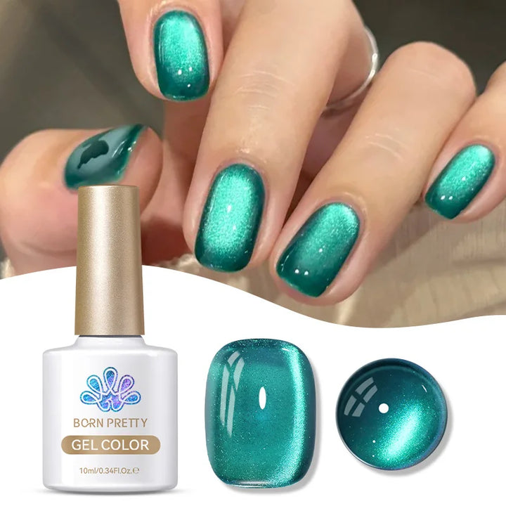 BORN PRETTY 10ml/15ml Guava Green Cat Magnetic Gel Shine  Glitter Semi Permanent Soak Off UV Varnish Nail Supplies