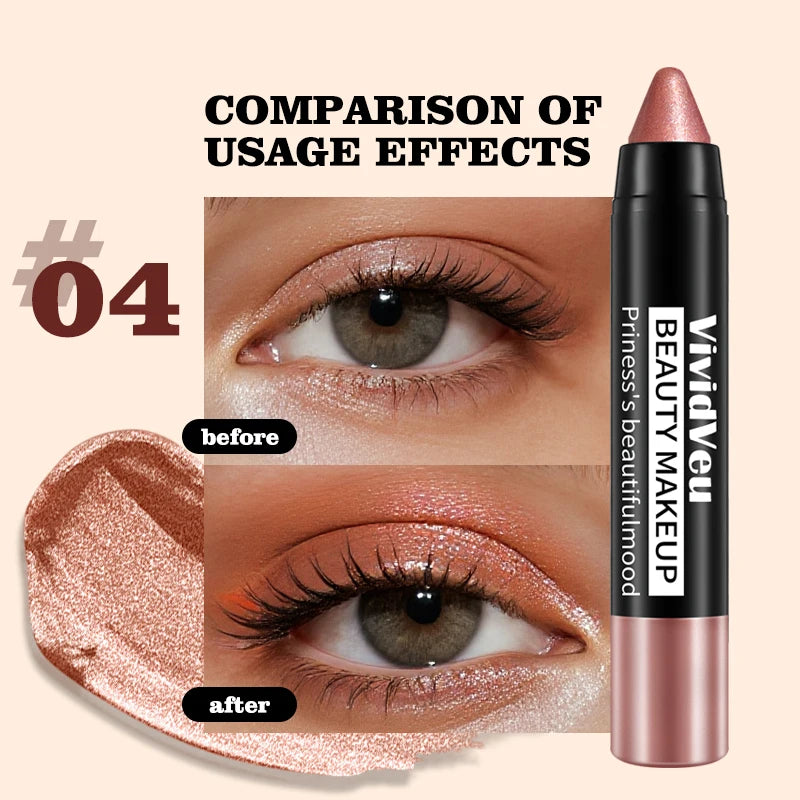 VividVeu 6 Colors Shimmer Earth Tone Eyeshadow Stick Set, Long-Lasting Cream Metallic Eye Shadow Pencil.