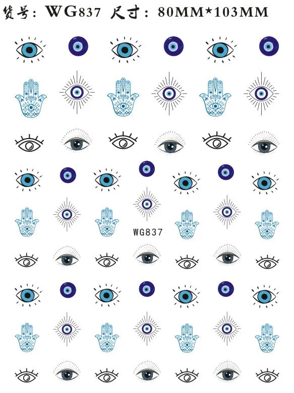 Nail Art Stickers Water Decals Eyes Stripe Nail Art Decorations for Manicure Accessories Press on Nails Foil Stickers and Decals