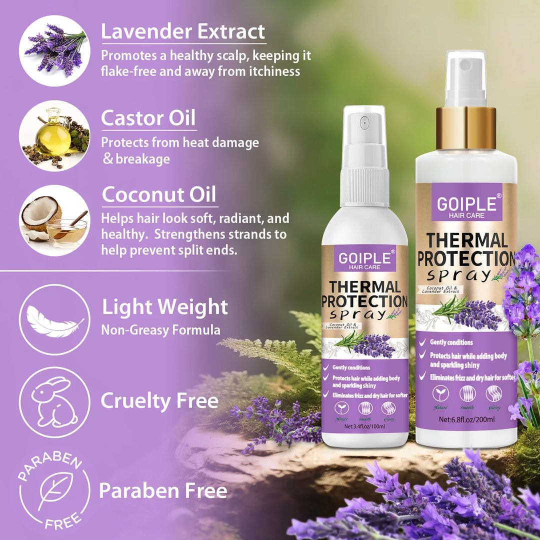 GOIPLE Lavender Extract Heat Thermal Protection Spray Shine Moisturize Split Ends Protect Hair Damage For Natural Hair and Wigs