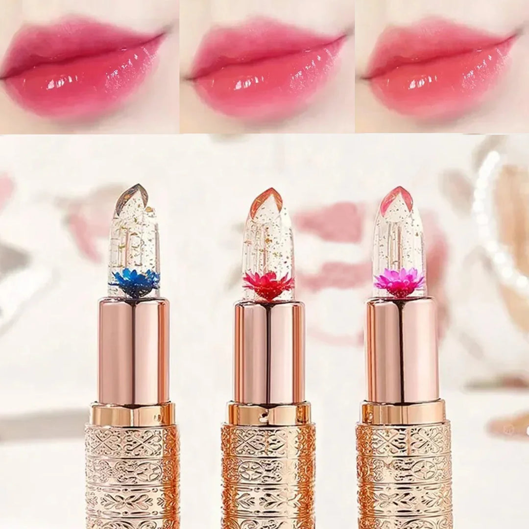 Temperature Color Changing Women Flower Lipstick Transparent Waterproof Moisturizing Crystal Jelly Pearlescent Lip Balm Cosmetic