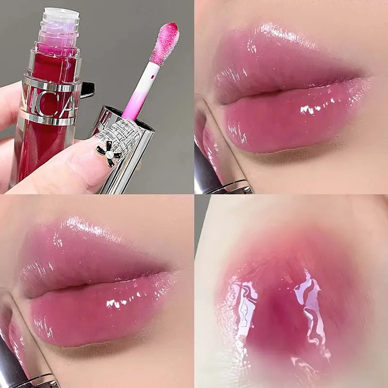 Peach Pink Jelly Water Light Glass Gloss Lip Gloss Lasting Non-stick Waterproof Lip Plumping Moisturizing Lipgloss Korean Makeup