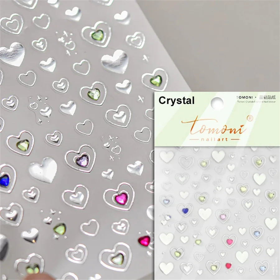 1 piece 5D color crystal star nail stickers high quality love shiny silver hollow smear rainbow flower jelly design nail sticker