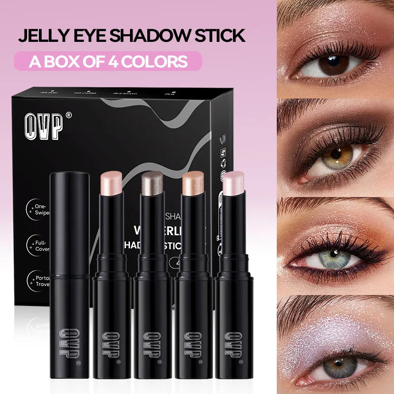 4-piece Water-glow Eyeshadow Stick Set, with Shimmering and Fine Glitter Effect, and Does Not Easily Smudge The Makeup.
