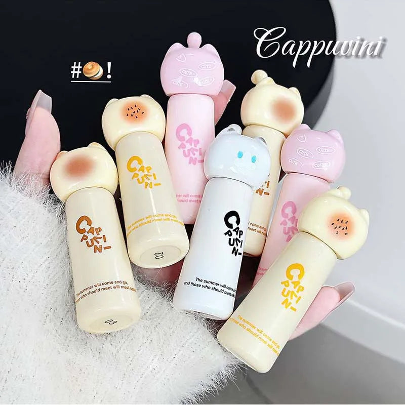 CAPPUVINI Cute Cat Water Mirror Lip Gloss Lasting Moisturizing Rose Apricot Pink Tint Lip Glaze Nude Lipstick Korean Makeup Girl