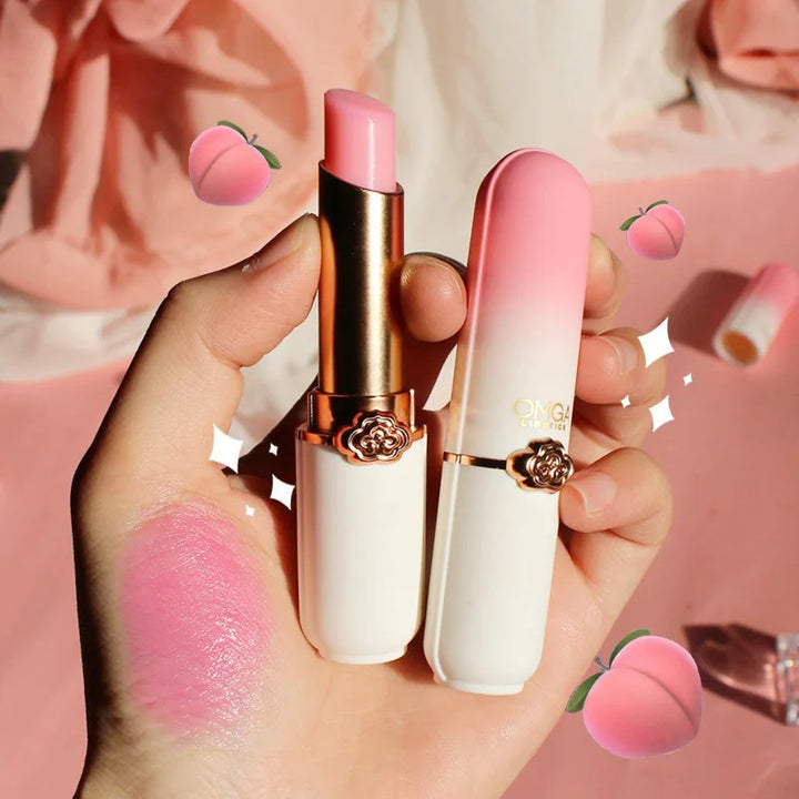 OMGA Color-Changing Lip Balm Jelly Lipstick Moisturizing Waterproof Hydrating Temperature-Sensitive Peach Flavor,Smooth Lips