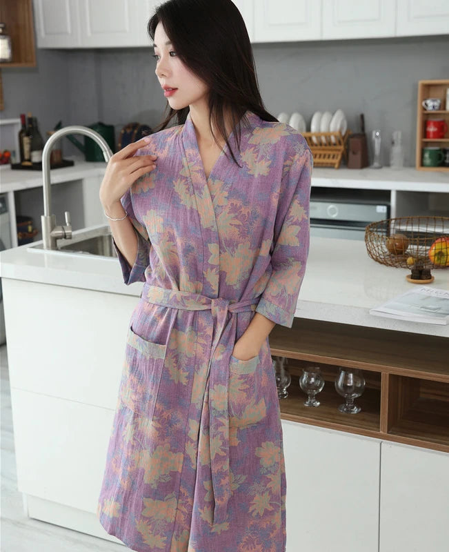 Cotton Bathrobe for Couples Spring and Summer Thin Style Short Sleeve Pajamas Clothes Women Absorbing and Quick Drying Bathrobes