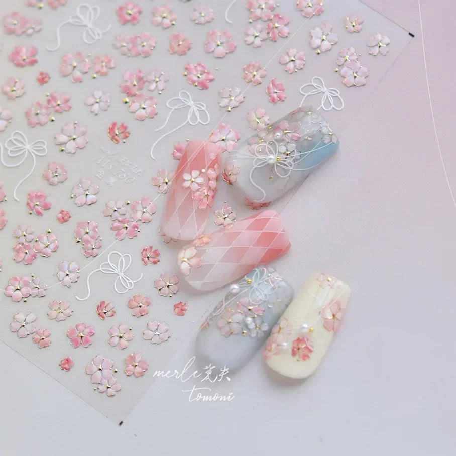 Lace Garden Bowknot Bow Tie Rose Flower Petal Pearl Irregular Border Self Adhesive 5D Nail Art Decoration Sticker Manicure Decal