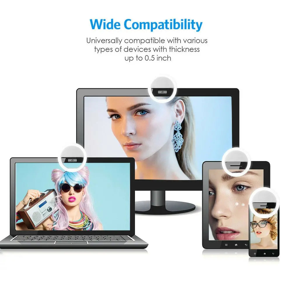 1pc USB Charge Cable LED Selfie Ring Light Adjustable Brightness Phone Camera Fill Light for iPhone Samsung Xiaomi Huawei