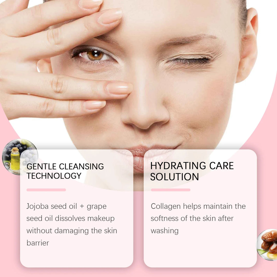 Gentle Collagen Makeup Remover for Sensitive Skin Waterproof Pore Cleansing Non Comedogenic 100ml Travel Size Facial Cleanser