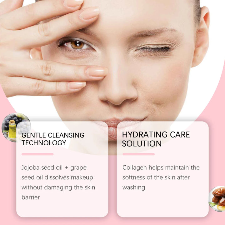 Gentle Collagen Makeup Remover for Sensitive Skin Waterproof Pore Cleansing Non Comedogenic 100ml Travel Size Facial Cleanser
