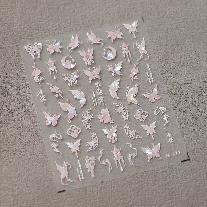5D Butterfly Nail Stickers Sparkling Jelly Butterfly Nail Art Sticker Decorations Decals DIY Self Adhesive Slider Manicure Parts