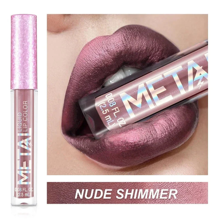 Glitter Metallic Liquid Lipstick Waterproof Shiny Shimmer Metal Lip Gloss Tint Non-Stick Cup Lipgloss Long Lasting Makeup Beauty