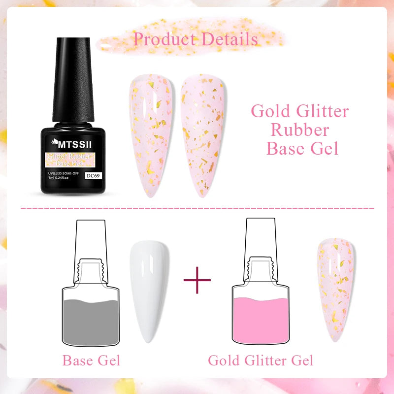 Mtssii 7ml Gold Glitter Rubber Base Gel Polish Gold Pink Milky White Semi Permanent UV LED Nail Art Gel Varnish