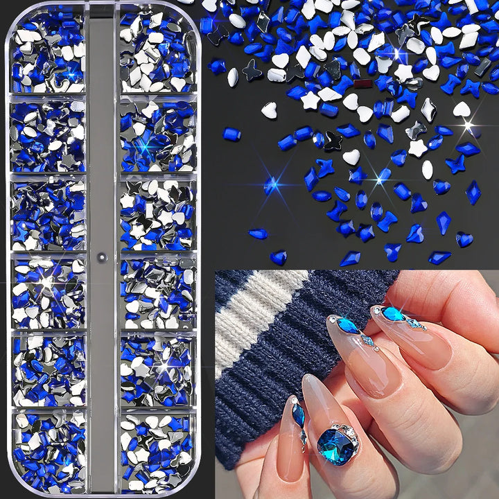 12Grids Ocean Gold Nail Art Charms Shell/Seahorse/Starfish White Half Round Pearl Gems 3D Mixed Punk Manicure Metal Rivets Studs