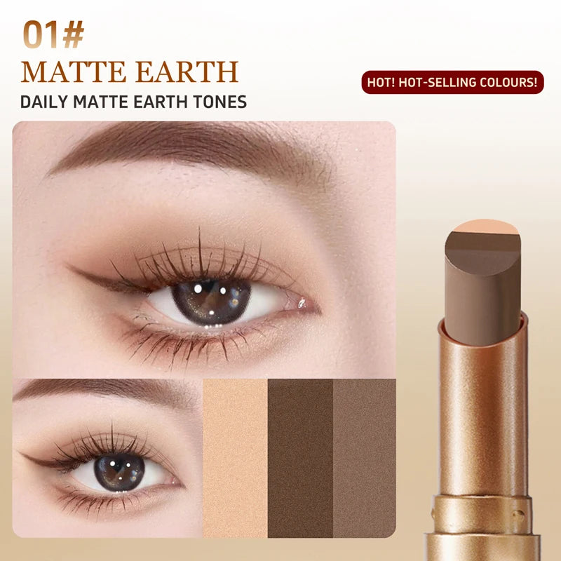 O'CHEAL Three Color Eye Shadow Stick Gradient Delicate Shiny Waterproof Glitter Eye Shadow Waterproof Long-Lasting Eye Cosmetics