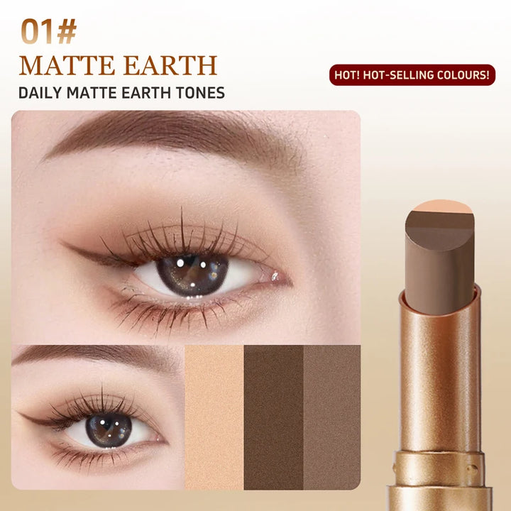 O'CHEAL Three Color Eye Shadow Stick Gradient Delicate Shiny Waterproof Glitter Eye Shadow Waterproof Long-Lasting Eye Cosmetics
